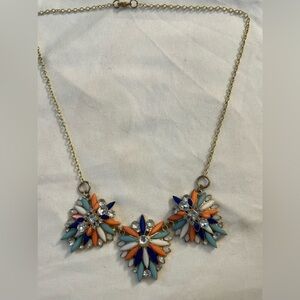 Rhinestone & Acrylic Bead Statement Goldtone Chain Peach Blue Ivory Necklace